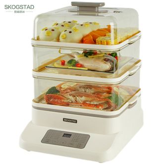 SKOGSTAD  思嘉思达 24L三层电蒸锅可视电蒸笼智能预约料理机电热锅 多功能锅蒸蛋器蒸包子蒸馒头蒸饺蒸海鲜蒸玉米热饭早餐机料理锅多用途锅SKD-C0155米色