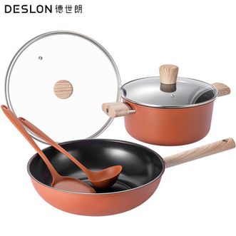 德世朗（DESLON）  鸿运0氟陶瓷不粘锅四件套 家用30cm炒锅24cm汤锅硅胶铲硅胶汤勺 厨房烹饪厨具套装
