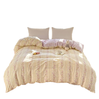 宜恋  【全棉四件套1.8米床】低饱和莫兰迪碎花 极简法式 温柔不腻 四季可用 紫韵花蔓