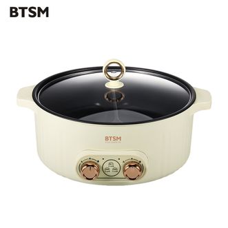 BTSM  电火锅鸳鸯锅6L大容量火锅专用锅加热多功能锅煎煮烤涮电煮锅煎锅一锅两味独立控温不粘内胆