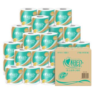 心相印  心柔有芯卷纸  四层加厚180克27卷大克重不易破卫生纸巾  家庭囤货装整箱卷筒纸