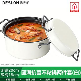 德世朗（DESLON）  正品圆满抗菌不粘锅两件套 家用汤锅+煎锅不粘易洁锅具 DFS-TZ875（白）