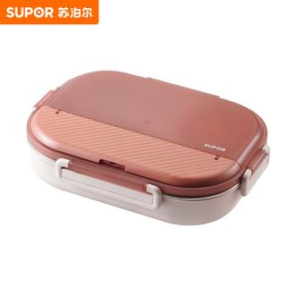 苏泊尔（SUPOR）饭盒 不锈钢食堂学生上班分格餐盘加大加深便当盒 2L纱粉 KFP-20AB10