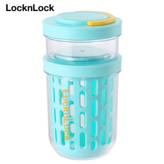 乐扣乐扣  多功能沥水沙拉杯蓝色2件套650ml+200ml 水果沙拉杯子带叉沥水杯便携野餐保鲜盒