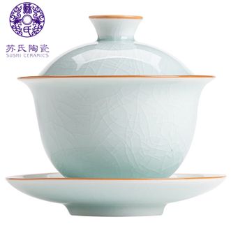 苏氏陶瓷/SUSHI CERAMICS  【汝窑系列-汝窑卵青三才盖碗】开片可养金线初心功夫茶具泡茶碗简装茶杯
