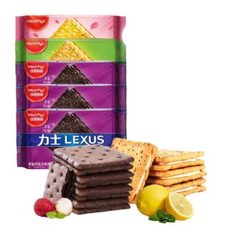 马奇新新/Munchy's  夹心饼干组合950g（岩盐巧克力190g*3袋+玫瑰荔枝190g*1袋+柠檬黄油190g*1袋）休闲小零食品节日送礼袋