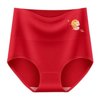 美·雅·挺  3条装本命年女士内裤女大红色蛇年高腰收腹纯棉裆短裤头属蛇结婚 灵蛇献瑞 福蛇+凤凰+莲花