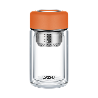 绿珠（lvzhu）   泡茶杯 茶水分离玻璃杯180ml容量双层隔热办公室水杯便携外出杯子B833橙色