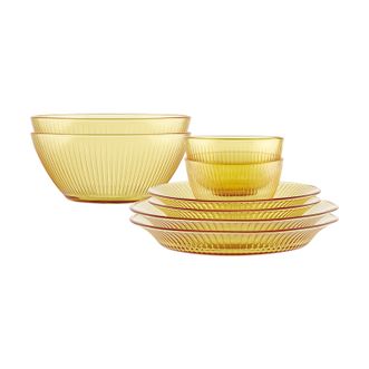 VISIONS  晶尊餐具豪华8件套琥珀色耐热玻璃餐具套装（2个饭碗2个面碗2个深盘2个平盘）SNAMD8ZX/KZ