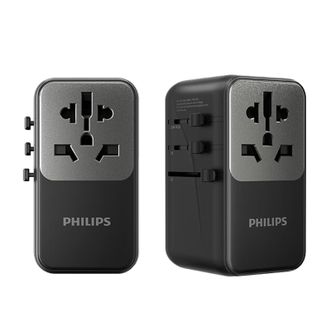 飞利浦/Philips  旅行转换插头 留学出国插座转换器 笔记本USB快充140W氮化镓全球通用欧标美澳英标香港日韩 SPB1012B/93