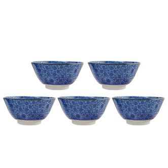 美浓烧（Mino Yaki）  日本进口古染唐草饭碗陶瓷家用釉下彩复古日式饭碗套装 5件套