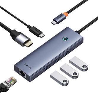倍思(Baseus)六合一多功能扩展坞、Type-CtoHDMI4K同屏千兆网口*1、USB3.0*4+PD100W快充*1