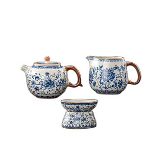 祥业  黄汝窑繁花系列正把壶+公杯茶漏  茶壶约230ml+公道杯230ml+茶滤  汝窑茶壶喝茶泡茶花茶绿茶红茶黑茶陶瓷功夫茶具用品
