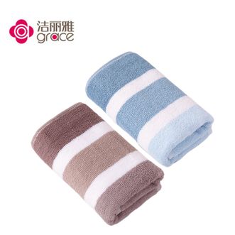 洁丽雅/Grace  小毛巾 2条装纯棉中巾强吸水舒适面巾 62*31cm 兰色+棕色 68g
