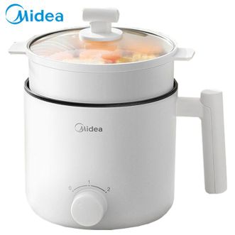 美的/Midea  电煮锅电热锅 宿舍小电锅 电蒸锅 学生寝室一体泡面小火锅多功能锅 XZE1613 配蒸笼 1.7L