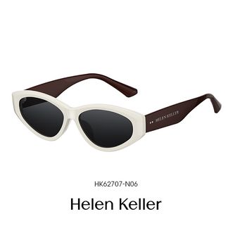 海伦凯勒（Helen Keller）  猫眼墨镜防晒女时尚摩登太阳镜男HK62707N06灰绿片 米白框 实咖腿