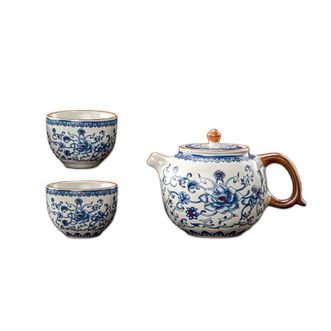 祥业  黄汝窑茶壶茶具套装3件套  繁花正把壶230ml+茶杯50ml*2  汝窑茶壶喝茶泡茶花茶绿茶红茶黑茶陶瓷功夫茶具用品