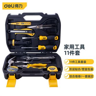 得力(deli) 家用多功能五金工具箱手动工具套装电工维修工具箱家用应急包11件 DL5962