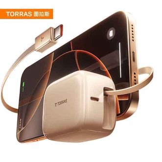图拉斯（TORRAS）  小冰块Yoga【35W氮化镓】苹果16promax充电器iPhone15pro plus双口快充套装ipad低温充电头自带线 【沙漠金】35W双口·TypeC伸缩线 氮化镓芯片｜国标3C认证｜