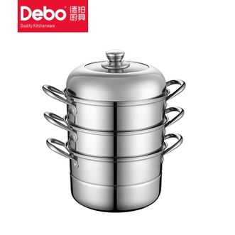 德铂（Debo）拉德堡蒸锅 蒸笼汤锅三层28cm大容量隔热防溢可视锅盖 DEP-289