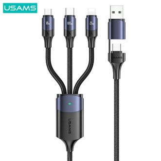 优胜仕(USAMS)100W二拖三透明带数显数据线、适配100W/65W/30W，适用苹果15/14/13华为MATE60荣耀手机系列