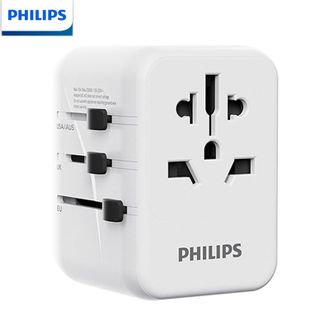 飞利浦/Philips  转换插头 多国通用旅行插座转换器轻巧便携全球畅行四口同充转换插头 白色