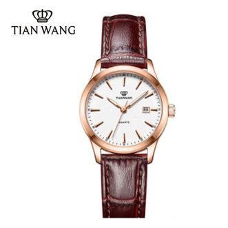 天王/Tianwang  手表 简约真皮皮带 情侣款石英表 腕表 （女表棕带）