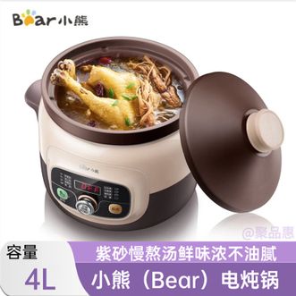 小熊/Bear  电炖锅 家用4L容量煮粥电炖盅煲汤炖汤锅 紫砂慢炖