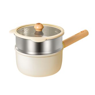 拜格（Bayco）  奶锅不粘锅 宝宝婴儿辅食锅蒸煮一体陶瓷泡面锅汤锅 小熊硅胶盖+蒸笼