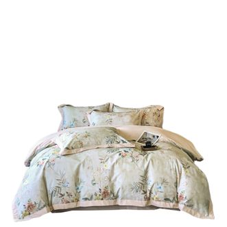 宜恋  全棉四件套双版边 数码印花色彩鲜艳 高奢款撞色双宽边 200*230cm  美伊绿/YS