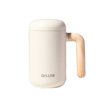 迪乐贝尔/DILLER  办公室保温杯男女士高颜值便携茶水分离带把手柄泡茶杯马克水杯子 莫奈白-460ML【陶瓷内胆】