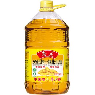 鲁花  食用油 5S压榨一级花生油 5.43L/桶 包装随机发