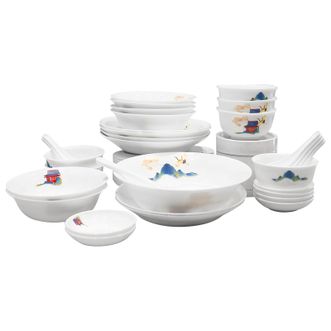 康宁（VISIONS）盛世鸣和餐具32件套家用家庭餐具碗碟盘勺全套组合套装CB-BSSM32/KZ/LS
