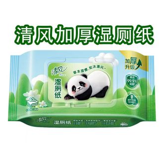 清风  湿厕纸80片家用卫生厕所湿巾擦屁股私处房事草本消毒湿纸巾家庭装 80片*1包