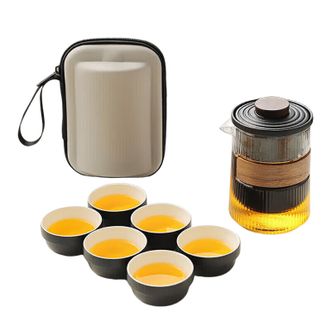 琦轩源  旅行功夫茶具套装  一壶六杯  户外旅游茶壶
