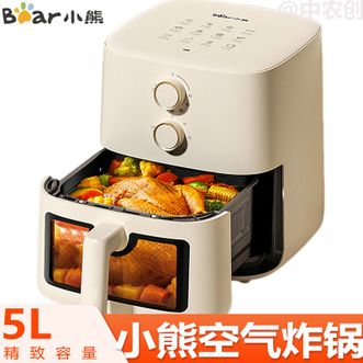 小熊/Bear  空气炸锅 大容量5升大视窗家用多功能微蒸汽嫩烤电炸锅旋钮操控薯条机悬浮环流底盘