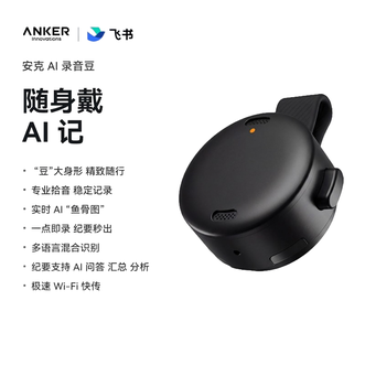 安克/Anker  飞书AI录音豆录音笔 智能转文字会议纪要 分析总结  长续航  纽扣大小 小巧随身  支持多国语言、国内地方方言  黑色