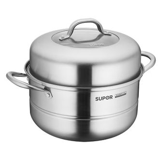 苏泊尔（SUPOR）  好帮手不锈钢26cm双层蒸锅  大空间可视烹饪汤锅