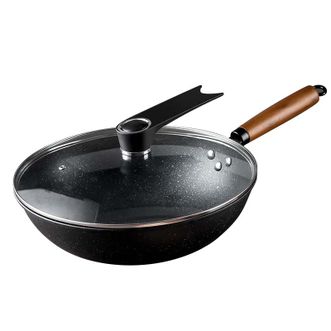 美厨（MAXCOOK）不粘炒锅精铁带可立盖32cm精铁不粘涂层炒锅带可立盖带木铲不粘涂层燃气灶电磁炉通用MCC606