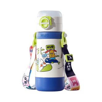 可优比  儿童保温杯带吸管两用水杯双盖男女幼儿园开学季必备宝宝小学生 薄荷海蓝 500ml 【吸管杯】
