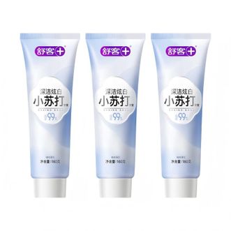 舒客  深洁炫白小苏打牙膏160克*3 美白牙齿减轻口臭含氟防蛀（新老包装随机发货）