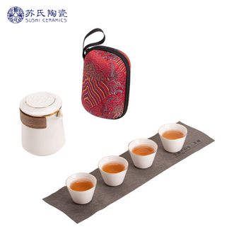 苏氏陶瓷/SUSHI CERAMICS  描金羊脂玉瓷手抓壶快客杯便捷旅行包茶具
