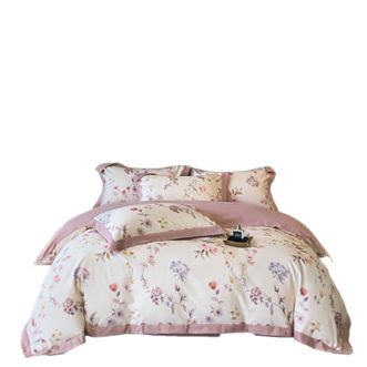 宜恋  四件套秋冬加厚全棉宽边磨毛印花床品套件  200*230cm  初茅米/YS