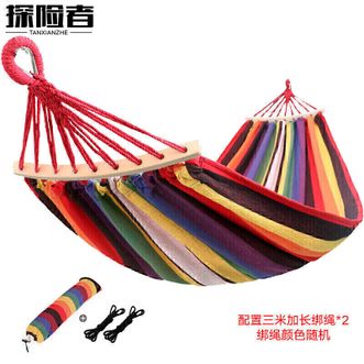 探险者（TAN XIAN ZHE）  户外露营休闲加厚加宽帆布吊床 室内弯木防侧翻 单人红色月牙吊床