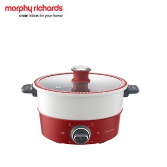 摩飞 /Morphy Richards  MR9090 升降电火锅多功能料理锅鸳鸯火锅专用锅烤肉蒸煮煎炖电煮锅分体式4L大容量 英伦红标配【升降料理】 4L