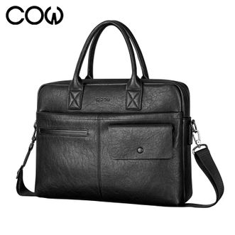 COW  商务公文包电脑包时尚潮流单肩斜挎包送礼情人生日礼物送男友老公 C-6669 黑色