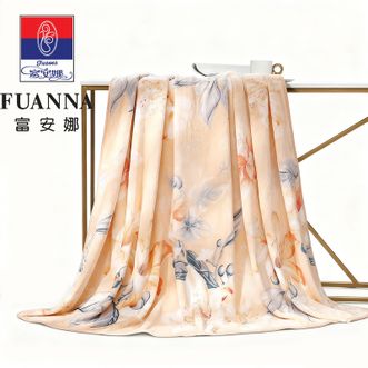 富安娜  高端艺术双人毛毯冬季柔暖法兰绒毯印花经典保暖毛毯原创花型轻奢时尚一毯多用亲肤柔暖可机洗缤纷花影180*200cm