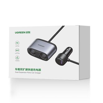绿联（UGREEN）车载充电器点烟器一拖二/三转换器插头USB扩展快充苹果华为type-c30886