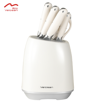 温仑山  瓷光弯月刀具套装 家用厨房6件套 砍骨刀切片刀厨师刀水果刀厨房剪刀座 刀具套装