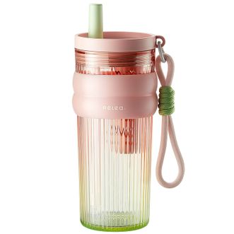 物生物（RELEA）  水杯tritan材质塑料杯高颜值吸管杯700ml容量夏季茶水分离泡茶杯子青山桃桃